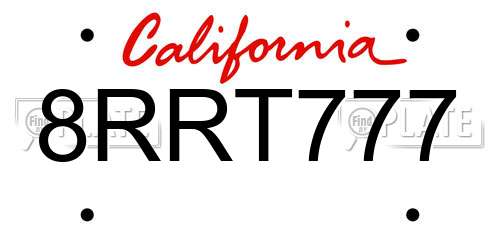 8RRT777 California License Plate