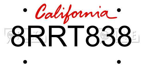 8RRT838 California License Plate