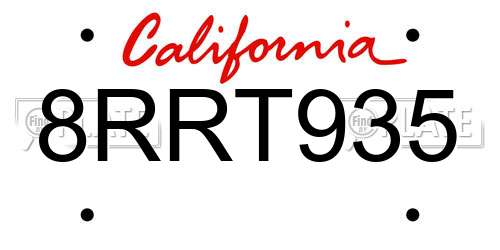 8RRT935 California License Plate