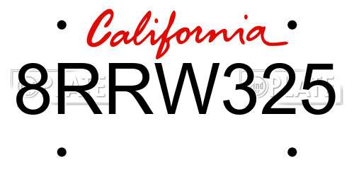 8RRW325 California License Plate