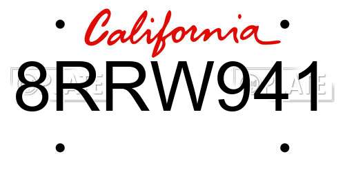 8RRW941 California License Plate