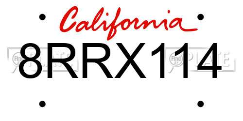 8RRX114 California License Plate