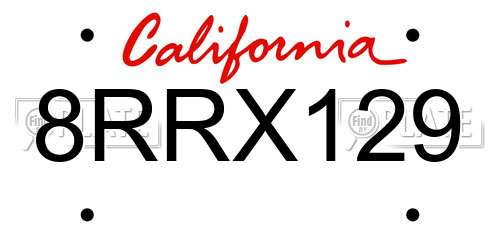8RRX129 California License Plate
