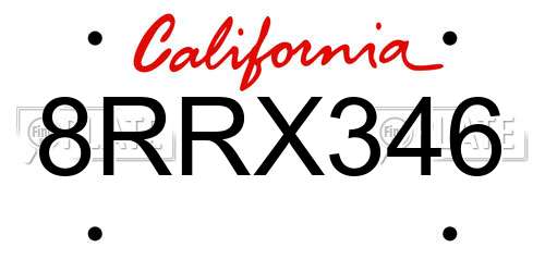 8RRX346 California License Plate