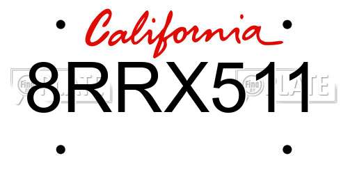 8RRX511 California License Plate