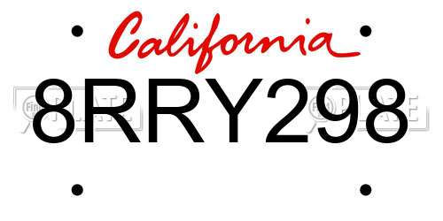 8RRY298 California License Plate