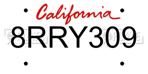 8RRY309 California License Plate
