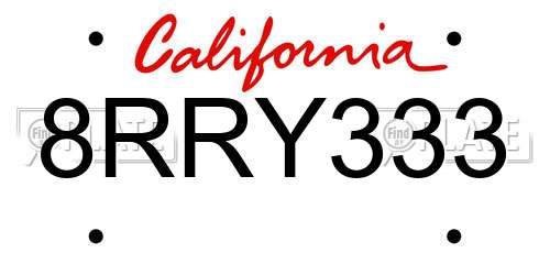 8RRY333 California License Plate