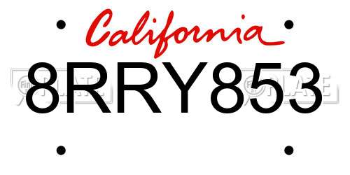 8RRY853 California License Plate
