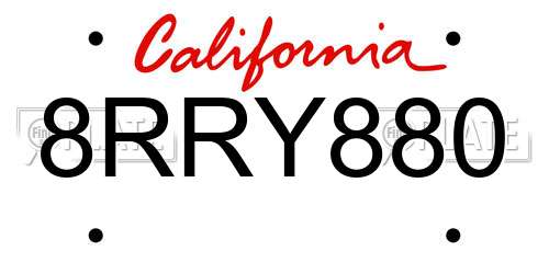 8RRY880 California License Plate