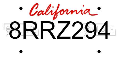 8RRZ294 California License Plate