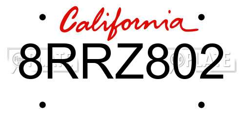 8RRZ802 California License Plate