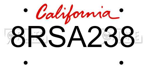 8RSA238 California License Plate