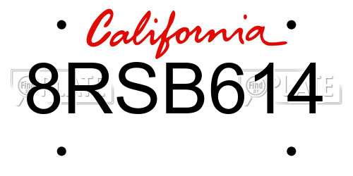 8RSB614 California License Plate