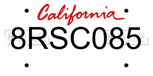 8RSC085 California License Plate