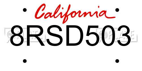 8RSD503 California License Plate
