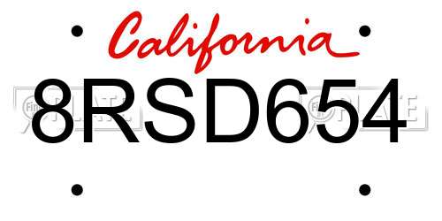 8RSD654 California License Plate