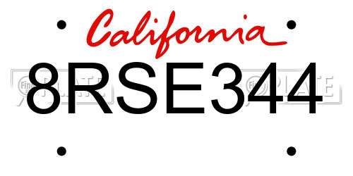 8RSE344 California License Plate