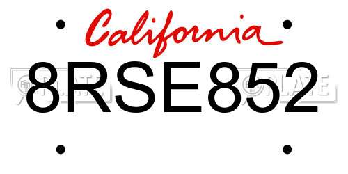 8RSE852 California License Plate