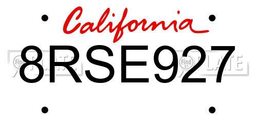 8RSE927 California License Plate