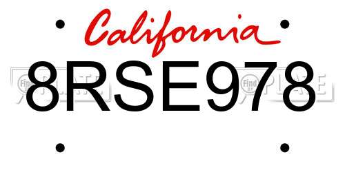8RSE978 California License Plate