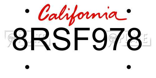 8RSF978 California License Plate