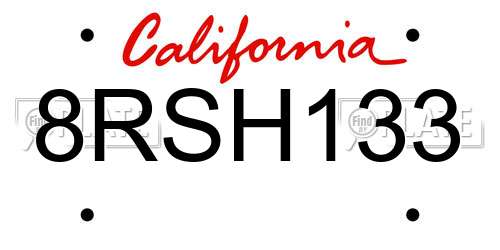 8RSH133 California License Plate