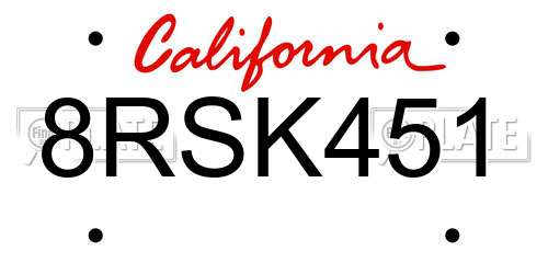 8RSK451 California License Plate