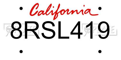8RSL419 California License Plate