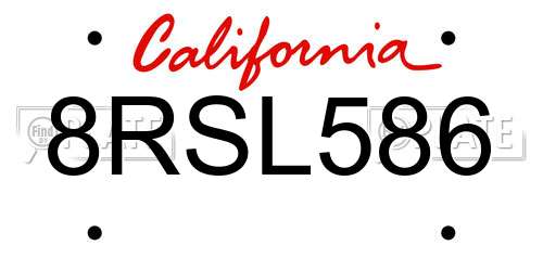 8RSL586 California License Plate