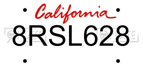 8RSL628 California License Plate