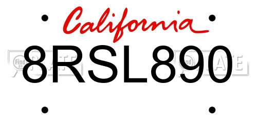 8RSL890 California License Plate