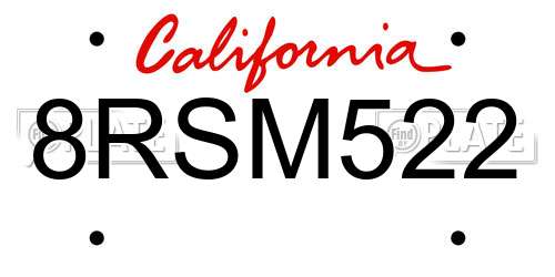 8RSM522 California License Plate