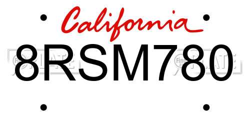 8RSM780 California License Plate