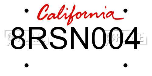8RSN004 California License Plate