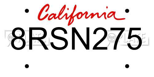 8RSN275 California License Plate