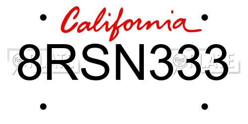 8RSN333 California License Plate