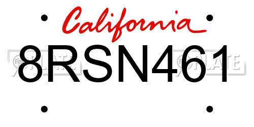 8RSN461 California License Plate