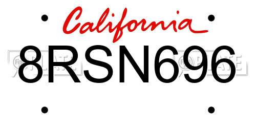 8RSN696 California License Plate