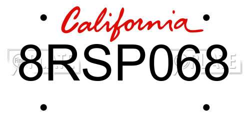 8RSP068 California License Plate