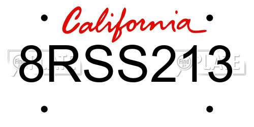 8RSS213 California License Plate