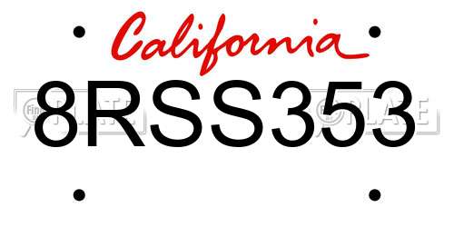 8RSS353 California License Plate