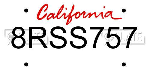 8RSS757 California License Plate