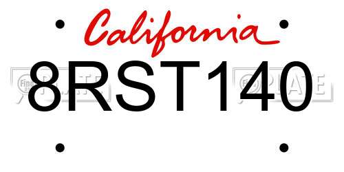 8RST140 California License Plate