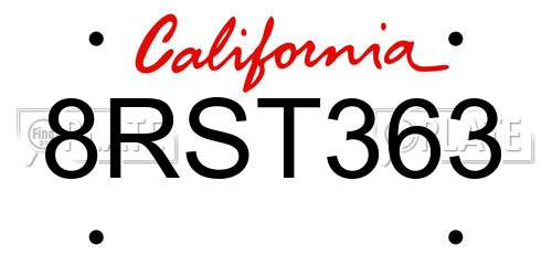 8RST363 California License Plate
