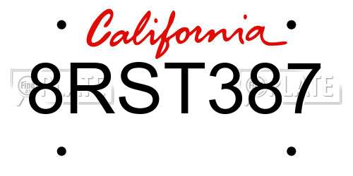 8RST387 California License Plate