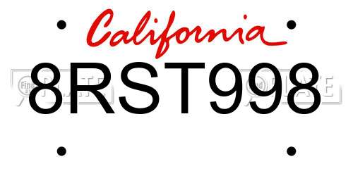 8RST998 California License Plate