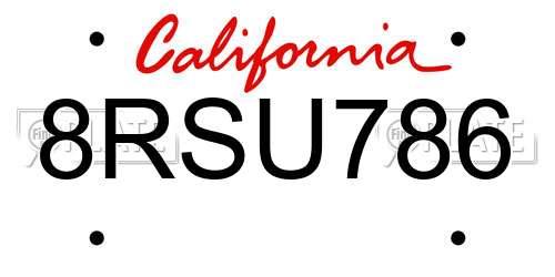 8RSU786 California License Plate