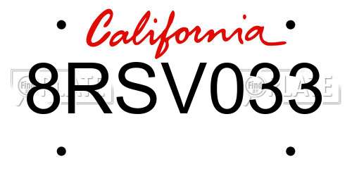 8RSV033 California License Plate