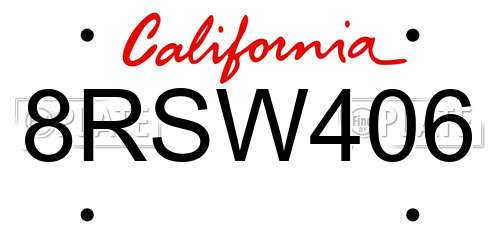 8RSW406 California License Plate